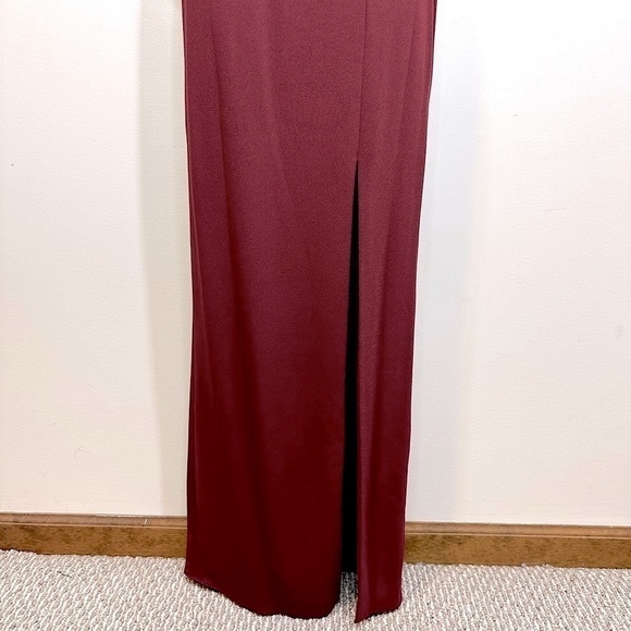 NWT After Six 6814 V-Neck 3/4 Sleeve Full Length Crepe Formal Gown Burgundy XXS - Picture 6 of 16